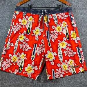 Marlin Trading Co. Swim Shorts Men's Large Red Floral Surf Board Allover Lined